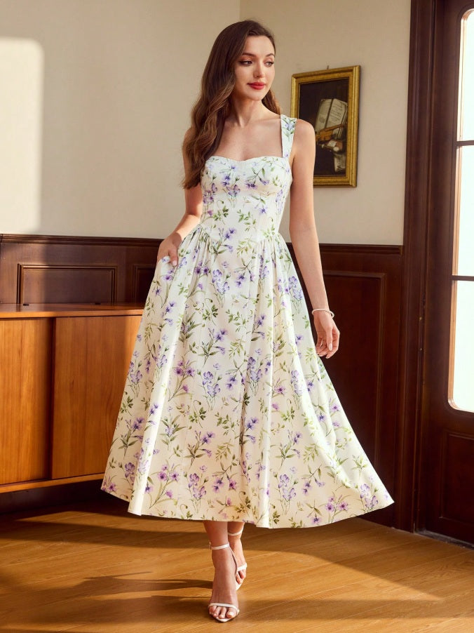 Vestido largo volado con bolsillos