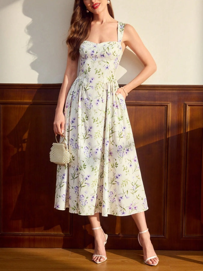 Vestido largo volado con bolsillos
