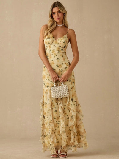 Vestido largo con vuelos tipo imperio