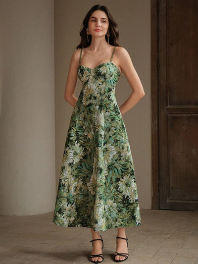 Vestido verde estilo boheme con estampado completo