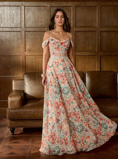 Vestido largo de noche Elizabeth Bennet con hombros descubiertos