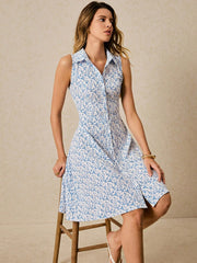 Vestido recto aguamarina tipo camisa