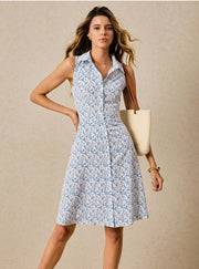 Vestido recto aguamarina tipo camisa