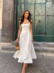 Vestido largo hoja de loto con cuello cuadrado