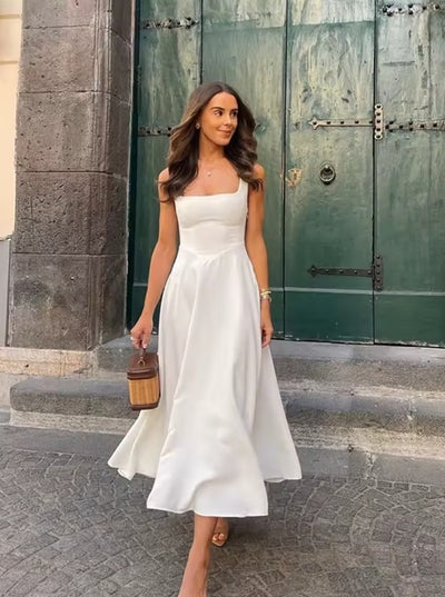 Vestido largo hoja de loto con cuello cuadrado