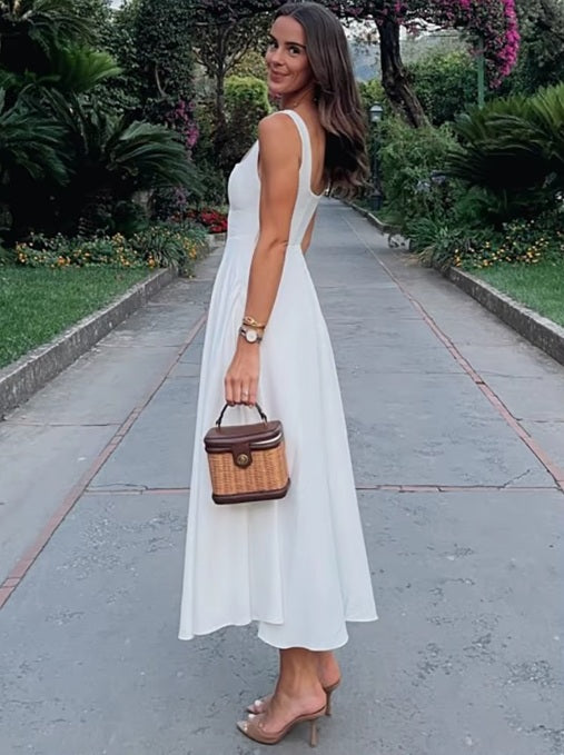 Vestido largo hoja de loto con cuello cuadrado